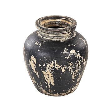 Decorative Vase Black And Beige Terracotta 33 Cm Handmade Painted Retro Vintage-inspired Design Beliani