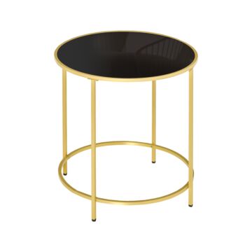 Homcom Round Side Table Morden Coffee Tables With Gold Metal Base, Table With Tempered Glass Tabletop, For Living Room, Bedroom, Dining Room