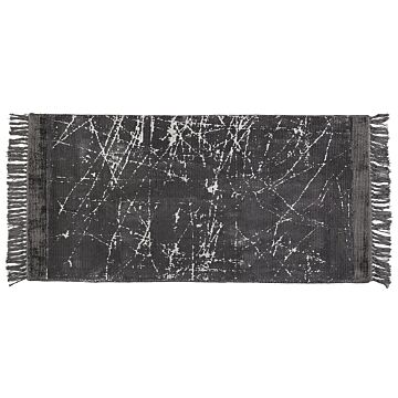 Area Rug Dark Grey Viscose With Cotton Backing With Fringes 80 X 150 Cm Style Modern Glam Beliani