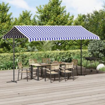 Vidaxl Free Standing Awning Blue And White 400x300 Cm Fabric And Steel