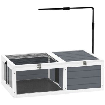 Pawhut Tortoise Table With Adjustable Lamp Holder, Wooden Tortoise House W/ Openable Lids, Pull-out Trays - Grey
