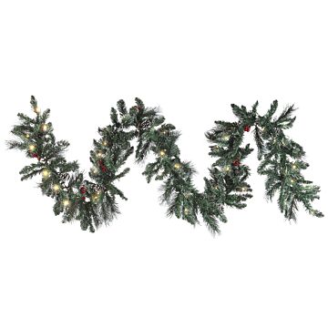 Christmas Garland Green Synthetic Material 270 Cm Led Lights Artificial Frosted Pine Cones Berries Adjustable Twigs Beliani