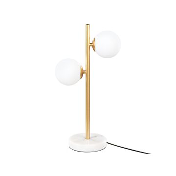Table Lamp Gold Glass Shade Iron Rod Frame Double Light Modern Design Home Accessories Living Room Beliani
