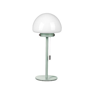 Table Lamp Green Metal Base Glass Shade Pull Switch Minimalistic Style Home Office Light Beliani