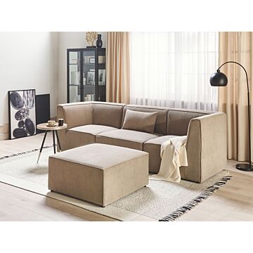 Modular Sofa Beige Taupe Corduroy With Ottoman 3 Seater Sectional Sofa Modern Design Beliani