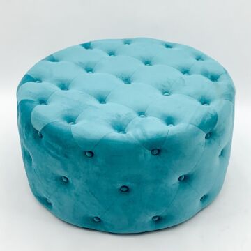 80x80cm Blue Buttoned Round Footstool