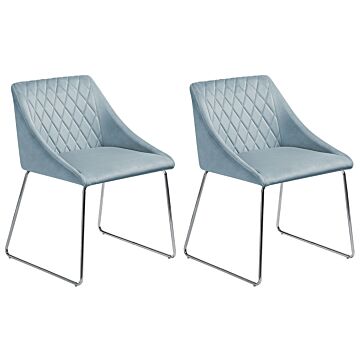 Set Of 2 Dining Chairs Light Blue Velvet Fabric Chromed Metal Legs Modern Style Beliani