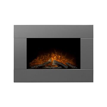 Adam Carina Electric Wall Mounted Fire With Logs & Remote Control In Satin Grey, 32 Inch