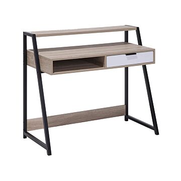 Office Desk Light Wood And Black 100 X 46 Cm Drawer Shelf Scandinavian Beliani