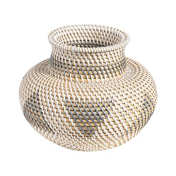 Decorative Vase White And Grey Rattan Handmade Natural Style Home Decor For Dried Flowers Beliani