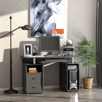 Homcom Computer Desk Office Pc Table Workstation With Keyboard Tray, Cpu Shelf, Drawers, Sliding Scanner Shelf, Black