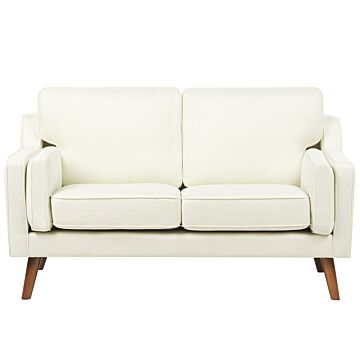 2 Seater Sofa Off-white Fabric Oak Wood Legs Classic Mid-century Living Room Beliani
