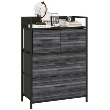 Homcom Rustic Chest Of Four Fabric Drawers - Black