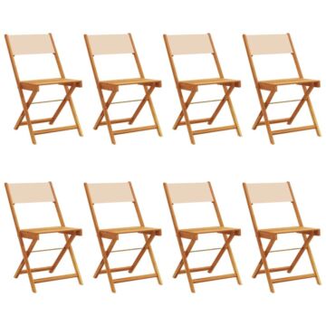 Vidaxl Folding Garden Chairs 8 Pcs Beige Fabric And Solid Wood