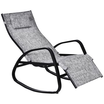 Outsunny Texteline Rocking Lounge Chair Zero Gravity Rocker Patio Adjustable Garden Outdoor Recliner Seat W/ Pillow, Footrest - Grey