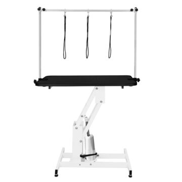 White Hydraulic Grooming Table - Black Table Top