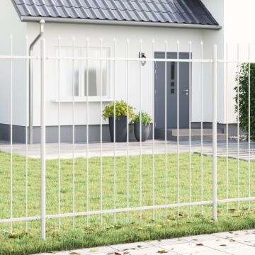 Vidaxl White Garden Fence With Spear Top, 8.5 X 1.5 M, Made Of Steel