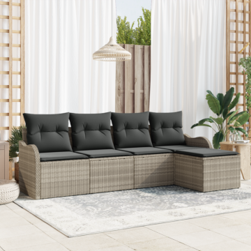 Vidaxl 5 Piece Garden Sofa Set With Cushions Light Grey Poly Rattan, Vidaxl 2-seater Garden Sofa With Cushions Light Grey Poly Rattan