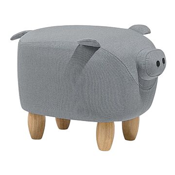 Animal Pig Children Stool Grey Fabric Wooden Legs Nursery Footstool Beliani
