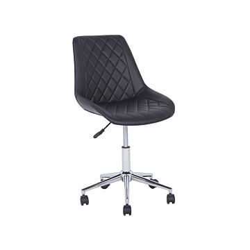 Swivel Office Chair Black With Silver Base Faux Leather Quilted Upholstery Adjustable Height Beliani