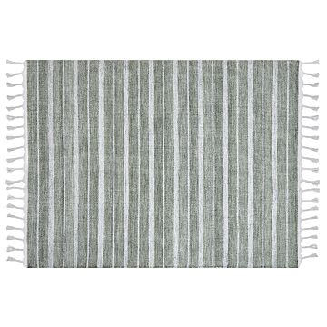 Area Rug Green Fabric 140 X 200 Cm Living Room Bedroom Stripe Pattern Modern Beliani
