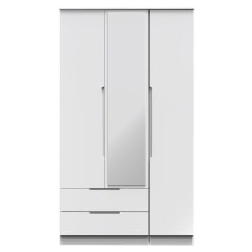 Milan Tall Triple 2 Drawer Mirrored Wardrobe In White