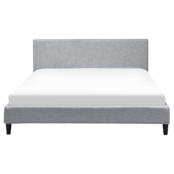 Eu Super King Size Panel Bed 6ft Grey Fabric Slatted Frame With White Led Contemporary Beliani