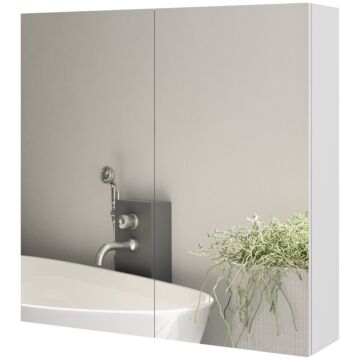 Kleankin Bathroom Mirror Cabinet, Wall Mounted Bathroom Storage Cupboard With Adjustable Shelf, 60w X 15d X 60hcm, High Gloss White