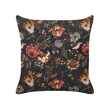 Decorative Cushion Multicolour Cotton 45 X 45 Cm Velvet Flower Motif Modern Glamour Decor Beliani