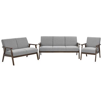 Living Room Furniture Set Grey Upholstered Seats Polyester Fabric 3 Seater Sofa Loveseat Armchair Retro Design Beliani