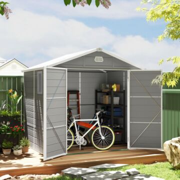 Outsunny 7.9ft X 6.2ft Aluminium Frame And Plastic Wall Shed, With Foundation - Light Grey