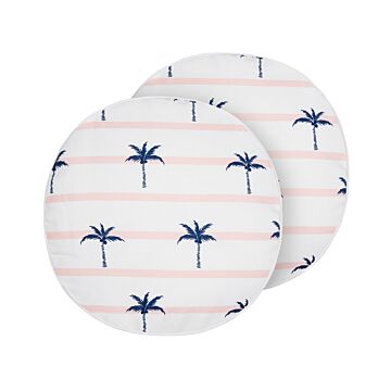 Set Of 2 Garden Cushions White Polyester Palm Pattern ⌀ 40 Cm Round Modern Outdoor Patio Water Resistant Beliani