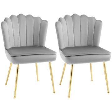 Homcom Shell Luxe Velvet Accent Chair, Modern Living Room Chair With Gold Metal Legs For Living Room, Bedroom, Home Office, Set Of 2, Grey