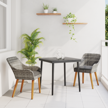 Vidaxl 3 Piece Garden Dining Set Grey Poly Rattan