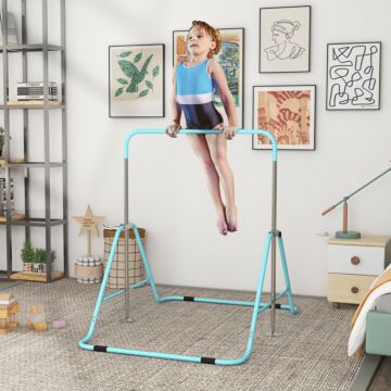 Homcom Kids Gymnastics Bar W/ Adjustable Height, Foldable Horizontal Bars, Green