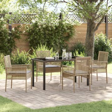 Vidaxl 5 Piece Garden Dining Set With Cushions Beige Poly Rattan