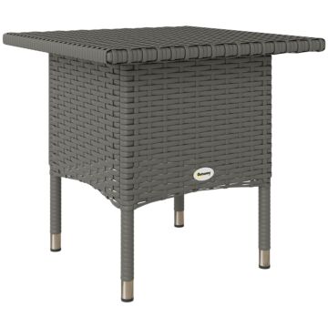 Outsunny Rattan Side Table, Outdoor Coffee Table With Plastic Board Under The Full Woven Table Top For Patio, Garden, Balcony, Grey
