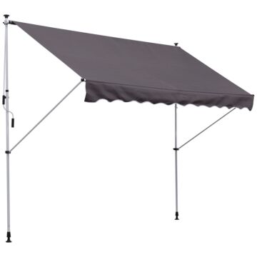 Outsunny Balcony 3 X 1.5m Manual Adjustable Awning Diy Patio Clamp Awning Canopy Retractable Shade Shelter - Grey