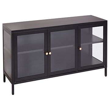 3 Door Sideboard Black Steel Tempered Glass Adjustable Shelves Leg Caps Living Room Furniture Modern Design Beliani