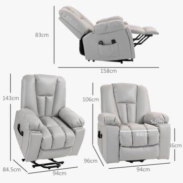 Homcom Lift Chair, Quick Assembly, Riser And Recliner Chair With Vibration Massage, Heat, Light Grey