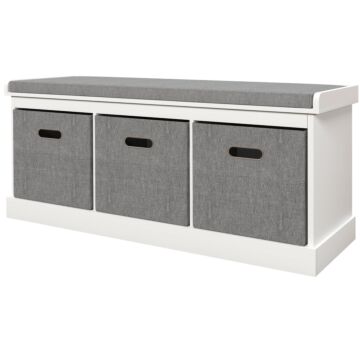 Homcom Shoe Bench With Seat, Shoe Storage Bench With Cushion And 3 Fabric Drawers For Entryway, Hallway, Living Room, Bedroom, White