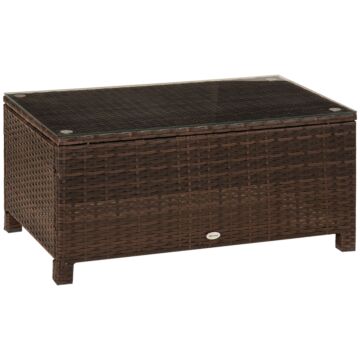Outsunny Rattan Garden Furniture Coffee Table Patio Tempered Glass (mixed Brown)