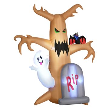 Outsunny Next Day Delivery 8ft Inflatable Halloween Ghost Tree With White Ghost And Tombstone, Blow-up Outdoor Led Display