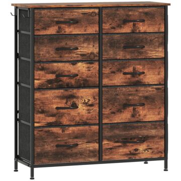 Homcom Chest Of Ten Fabric Drawers - Rustic Brown
