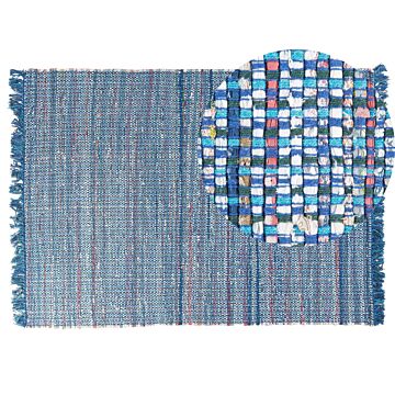 Rag Rug Blue Cotton 140 X 200 Cm Rectangular Handmade Boho Eclectic Beliani
