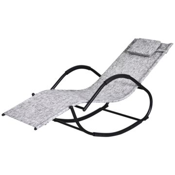 Outsunny Patio Rocking Lounge Chair Texteline Zero Gravity Rocker Outdoor Patio Garden Recliner Seat W/ Padded Pillow - Grey