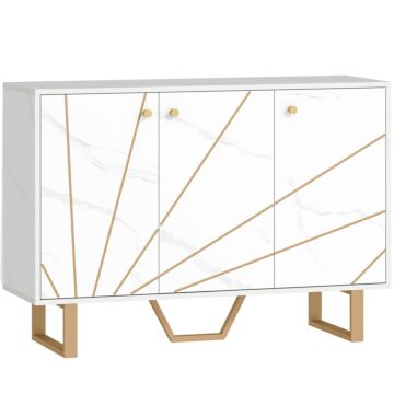 Homcom Sideboard Storage Cabinet, Modern Storage Cupboard With Adjustable Shelves And Metal Legs For Living Room, Kitchen, Dining Room, Entryway, White Marble Tone