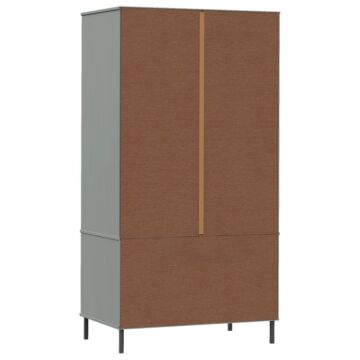 Vidaxl Wardrobe With Metal Legs Grey 90x55x172.5 Cm Solid Wood Oslo