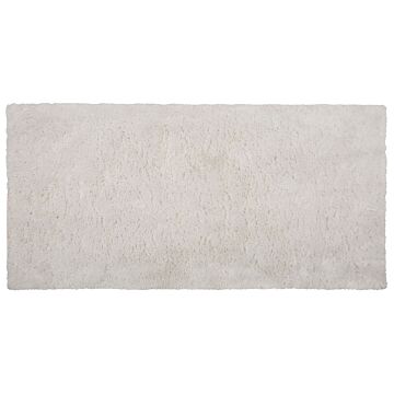 Shaggy Area Rug White Cotton Polyester Blend 80 X 150 Cm Fluffy Dense Pile Beliani