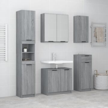Vidaxl 5 Piece Bathroom Cabinet Set Grey Sonoma Engineered Wood